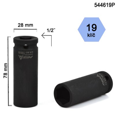 Klíč na kolové šrouby (matice) ASTA 544619P CrMo, hlava klíče 19mm