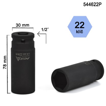Klíč na kolové šrouby (matice) ASTA 544622P CrMo, hlava klíče 22mm