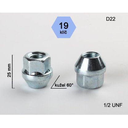 Kolová matice 1/2 UNF kužel otevřená, klíč 19 (D22) výška 25mm