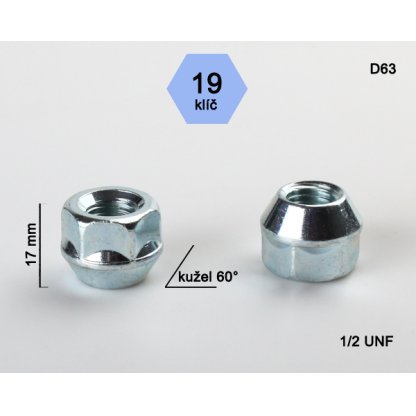 Kolová matice 1/2 UNF kužel otevřená, klíč 19 (D63) výška 17mm