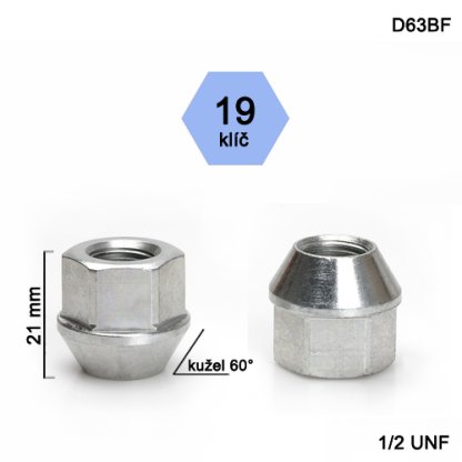 Kolová matice 1/2 UNF kužel otevřená, klíč 19 (D63BF)(DE34/S) výška 21mm