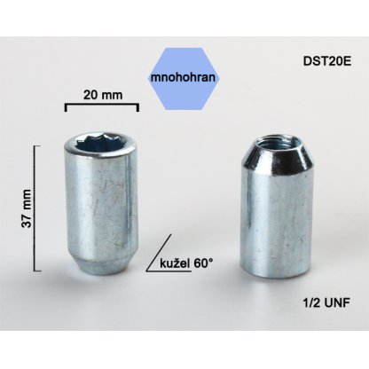 Kolová matice 1/2 UNF kužel s vnitřním mnohohranem (DST20E) výška 37, vnější průměr 20mm