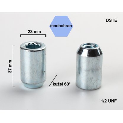 Kolová matice 1/2 UNF kužel s vnitřním mnohohranem (DSTE) výška 37, vnější průměr 23mm