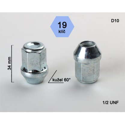 Kolová matice 1/2 UNF kužel zavřená, klíč 19mm (D10) výška 34mm