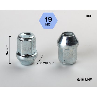 Kolová matice 9/16 UNF kužel zavřená, klíč 19mm (D6H) výška 34mm