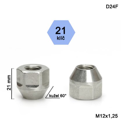 Kolová matice M12x1,25 kužel otevřená, klíč 21 (D24F) výška 21mm