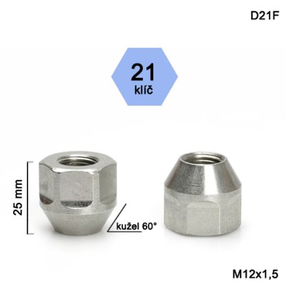 Kolová matice M12x1,5 kužel otevřená, klíč 21 (D21F) výška 25mm