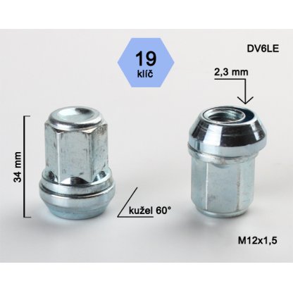 Kolová matice M12x1,5 kužel plovoucí pro změnu rozteče, klíč 19 (DV6LE) výška 34mm