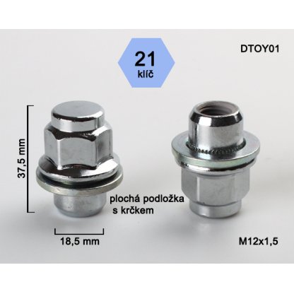 Kolová matice M12x1,5 s plochou podložkou zavřená, klíč 21 (DTOY01) chrom, výška 37,5mm
