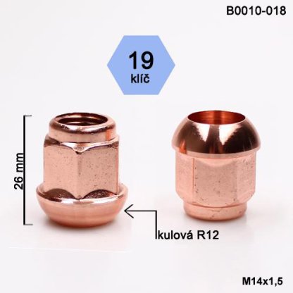 Kolová matice M14x1,5 kulová R12 otevřená poměděná, klíč 19 (B0010-018) výška 26mm