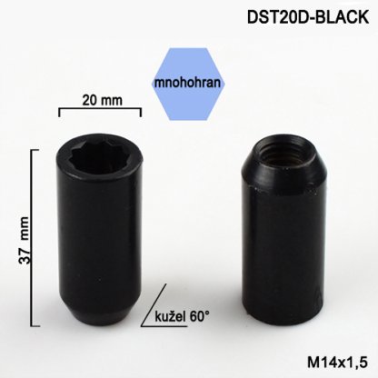 Kolová matice M14x1,5 kužel s vnitřním mnohohranem (DST20D-BLACK) výška 37mm, hlava 20mm