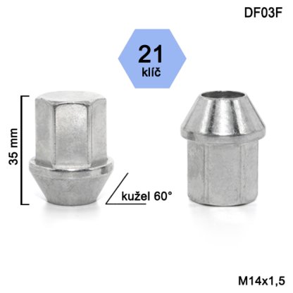 Kolová matice M14x1,5 kužel zavřená, Ford, klíč 21 (DF03F)(DE63/S) výška 35 mm