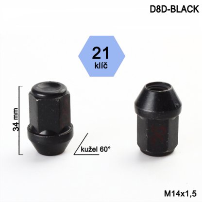 Kolová matice M14x1,5 kužel zavřená, klíč 21 (D8D-BLACK) výška 34mm