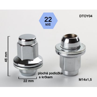 Kolová matice M14x1,5 s plochou podložkou zavřená, klíč 22 (DTOY04) výška 46mm