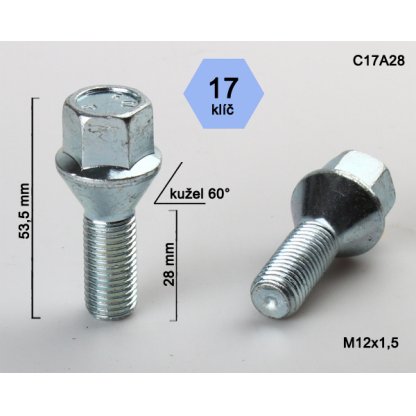 Kolový šroub M12x1,5x28 kužel, klíč 17 (C17A28) výška 53,5mm