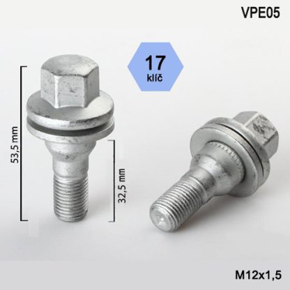 Kolový šroub M12x1,5x32,5 s plochou podložkou, klíč 17 (VPE05) výška 53,5mm