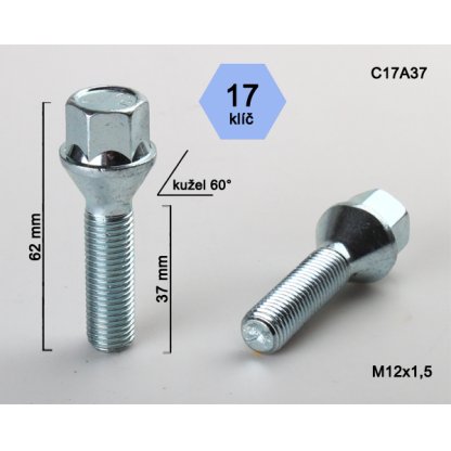 Kolový šroub M12x1,5x37 kužel, klíč 17 (C17A37) výška 62mm