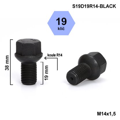 Kolový šroub M14x1,5x19 kulová R14, klíč 19 (S19D19R14) výška 38mm