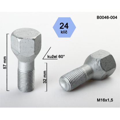 Kolový šroub M16x1,5x32 kužel, klíč 24 (B0046-004) výška 57mm