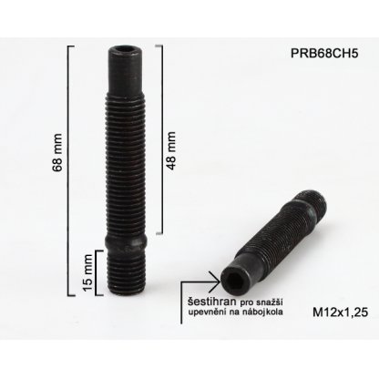 Kolový svorník M12x1,25x48/15 oboustranný závit (PRB68CH5) černý, celková délka 68mm