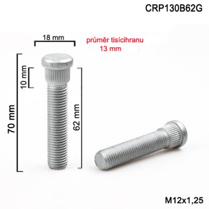 Kolový svorník M12x1,25x62 tisícihran průměr 13mm (CRP130B62G) celková délka 70mm