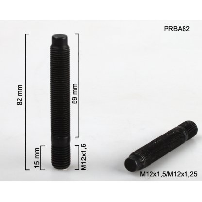 Kolový svorník M12x1,5x15/M12x1,25x59 oboustranný závit (PRBA82) černý, celková délka 82mm