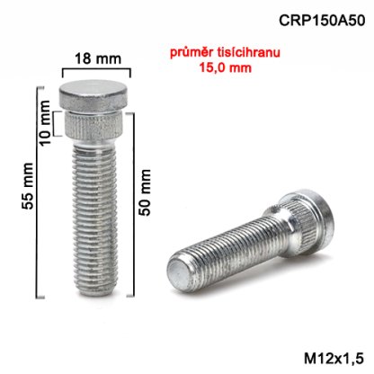 Kolový svorník M12x1,5x50 tisícihran průměr 15,0mm (CRP150A50) celková délka 55mm
