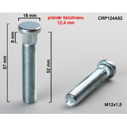 Kolový svorník M12x1,5x52 tisícihran průměr 12,4mm (CRP124A52)(PR14/P) celková délka 57mm