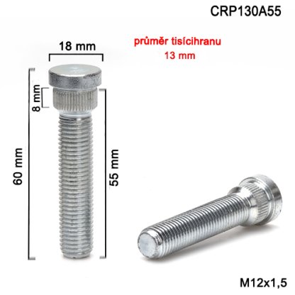 Kolový svorník M12x1,5x55 tisícihran průměr 13mm (CRP130A55) celková délka 60mm