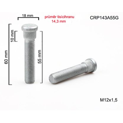 Kolový svorník M12x1,5x55 tisícihran průměr 14,3mm (CRP143A55G) celková délka 60mm