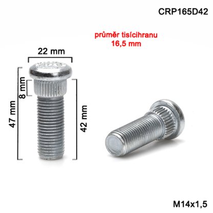 Kolový svorník M14x1,5x42 tisícihran průměr 16,5mm (CRP165D42) celková délka 47mm