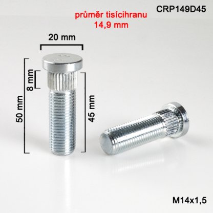 Kolový svorník M14x1,5x45 tisícihran průměr 14,9mm (CRP149D45) celková délka 50mm