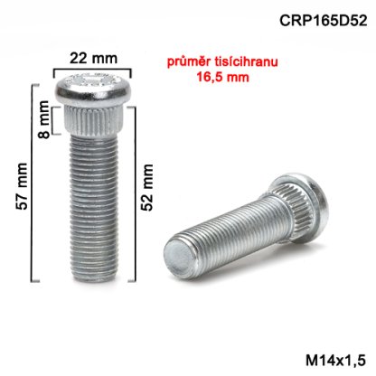 Kolový svorník M14x1,5x52 tisícihran průměr 16,5mm (CRP165D52) celková délka 58mm