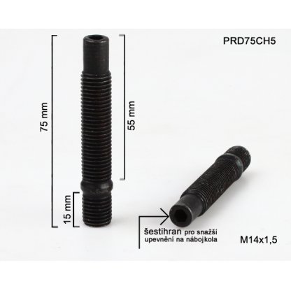 Kolový svorník M14x1,5x55/15 oboustranný závit (PRD75CH5) černý, celková délka 75mm