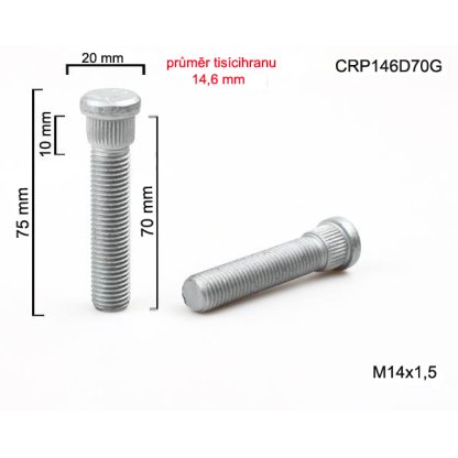 Kolový svorník M14x1,5x70 tisícihran průměr 14,65mm (CRP146D70G) celková délka 75mm