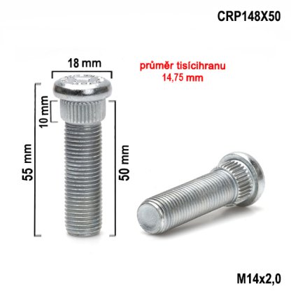 Kolový svorník M14x2,0x50 tisícihran průměr 14,75mm (CRP148X50) celková délka 55mm