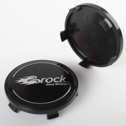 krytka průměr 65/68mm(vnitřní,vnější) plast černá logo Brock, úchyt 4mm
