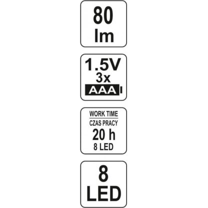 Lampa ruční 8 LED, s klipem, 80 lm