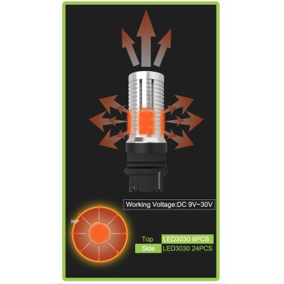 LED BAU15s oranžová, 12-24V, 30LED/3030SMD