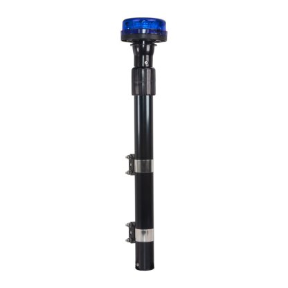 LED maják, 12-24V, 12x3W modrý s teleskopickou tyčí na motocykl, ECE R10