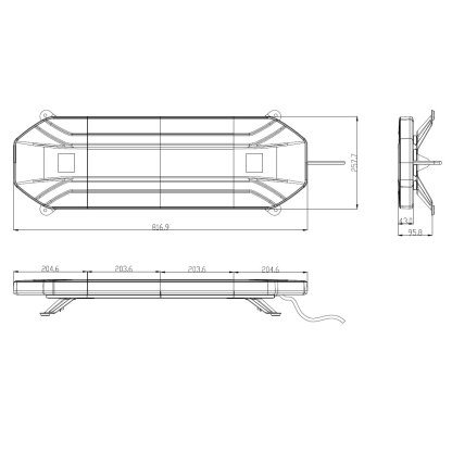 LED rampa 817mm, oranžová, 12-24V, 126x1W LED, ECE R65