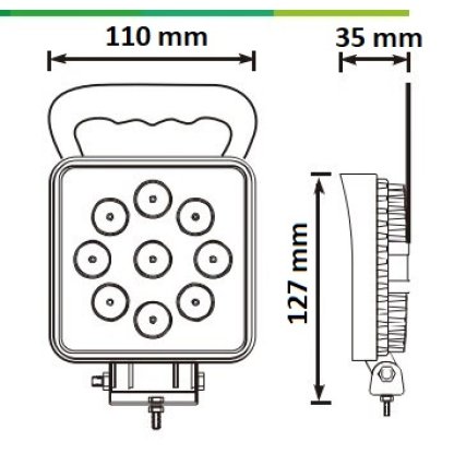LED světlo hranaté, 9x3W, 110x110x35mm, vypínač, ECE R10