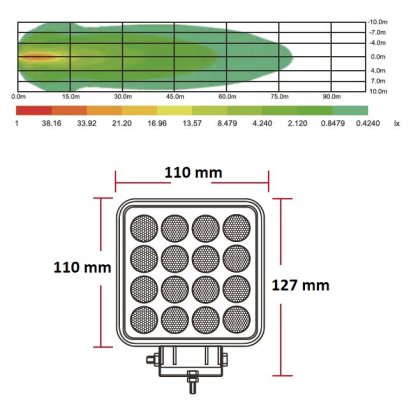 LED světlo hranaté, bílé/oranžové, 16x3W/16x1W, 117x117mm, ECE R10