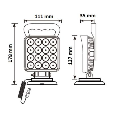 LED světlo hranaté, bílé/oranžové, 16x3W/16x1W, magnet, ECE R10
