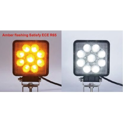 LED světlo hranaté, bílé/oranžové, 9x3W/9x1W, 117x117mm, ECE R10