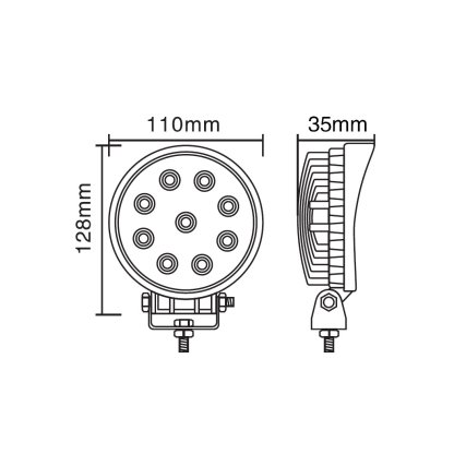 LED světlo kulaté, 9x3W, ECE R10