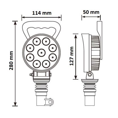 LED světlo kulaté, bílé 9x3W, ø114mm, na hrot, ECE R10
