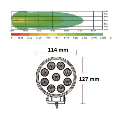 LED světlo kulaté, bílé/oranžové, 9x3W/9x1W, ø114mm, ECE R10