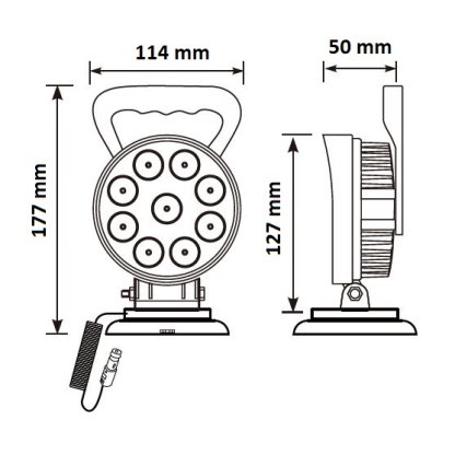 LED světlo kulaté, bílé/oranžové, 9x3W/9x1W, ø114mm, magnet, ECE R10