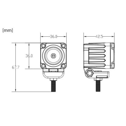 LED světlo mini čtvercové, 1x10W, 36x36mm, bodový paprsek, ECE R10